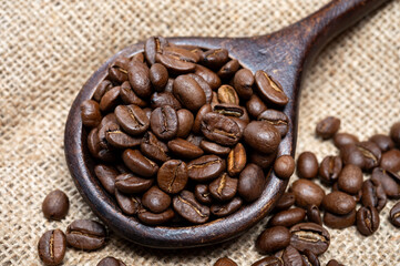 Arabica brown roasted coffee beans from Africa coffee producing region, cultivating in Ethiopia, Ivory Coast, Uganda, Kenya, Rwanda and Tanzania