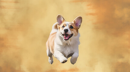cute corgi Running, joyful dog.