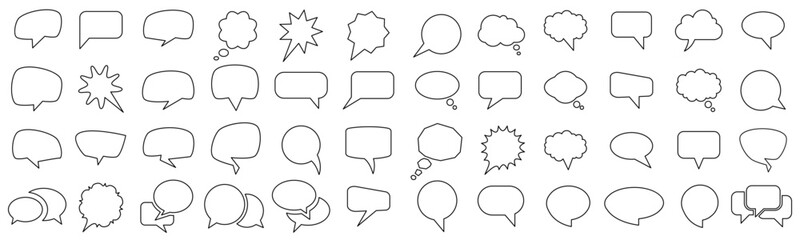 Speech bubble set, different empty speech chat discussion bubble line icons, talk cloud balloon collection, set of hand drawn speech bubbles, chat sign - stock vector - obrazy, fototapety, plakaty