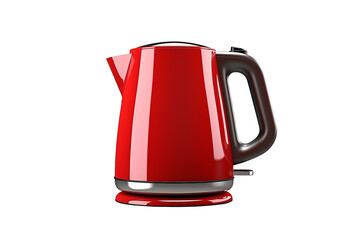 Red electric kettle isolated on transparent background. PNG file. Generative AI.