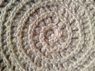 Beach bag made of blue and beige jute, crocheted