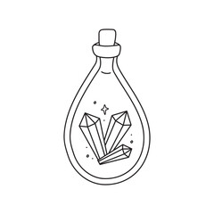 Mystical potion bottle, hand drawn doodle minimalistic mysterious object.
