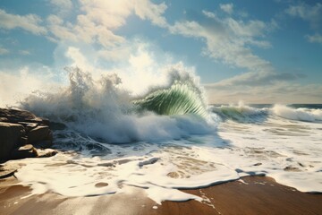 The Ocean Waves Crashed Against The Shore