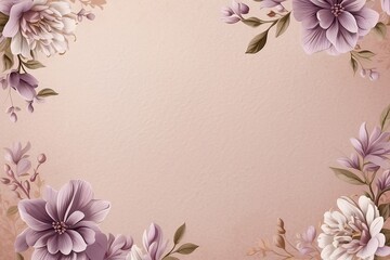 Floral elements on a basic beige paper texture background. Background for party, birthday, wedding or graduation invitation card in beige color with floral elements in soft art style.