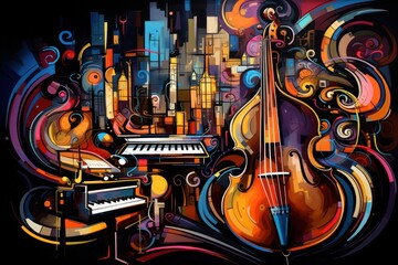 Abstract visual interpretation of a jazz melody with spontaneous colors