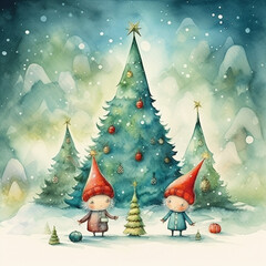 christmas gnomes with christmas tree 