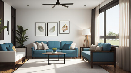 Luxury, Modern Architecture Home Interior with Spacious Living Room and Window View