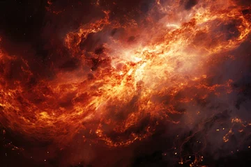 Fototapeten Abstract image of an explosion in space. Elements of this image furnished by NASA, A flattering fire from space, AI Generated © Ifti Digital