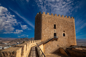 Medieval fortress of Jumilla, Murcia, Spain, with the imposing crenellated tower as the protagonist