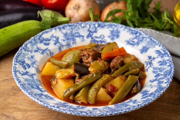 Stuffed zucchini with meat from traditional Turkish cuisine. Turkish name; etli kabak dolmasi