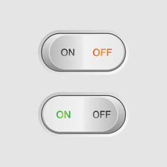 Realistic on off button. On off toggle button vector illustration for UI UX element.