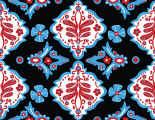 Abstract Hand Drawing Italian Tile Ceramic Ethnic Traditional Ornamental Baroque Damask Seamless Vector Textile Pattern Isolated Background