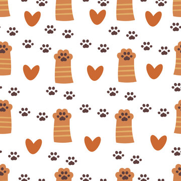 Cute Cat paw seamless vector pattern wallpaper