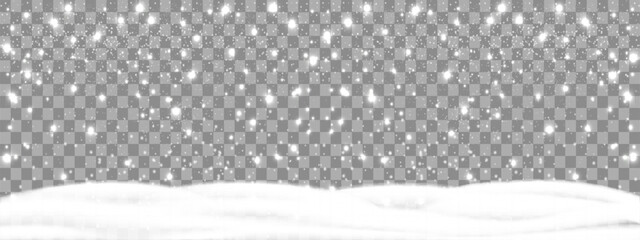 Snowfall and little snow with snow drifts, blizzard falling on snowdrifts, heavy snowfall with snowbanks field, snow flakes in different shapes, frosty close-up wintry snowflakes, frozen hills - obrazy, fototapety, plakaty