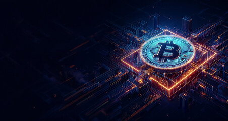 background neon futurist with bitcoin