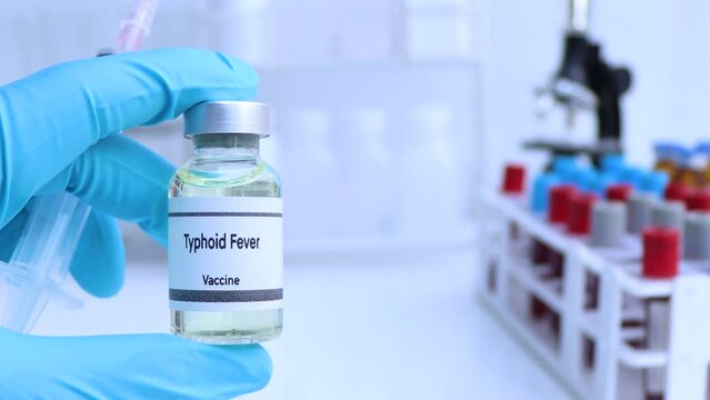 Typhoid Fever vaccine in a vial, immunization and treatment of infection, scientific experiment