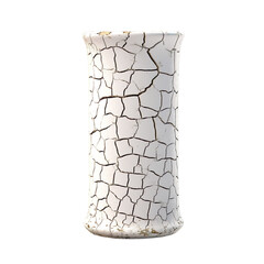 front view of old and broken Tall Cylinder vase isolated on a white transparent background 