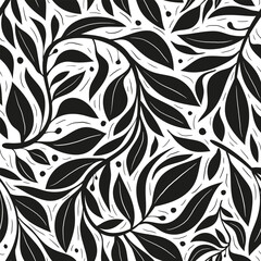 twigs and leaves fill the seamless pattern. floral pattern in black and white style