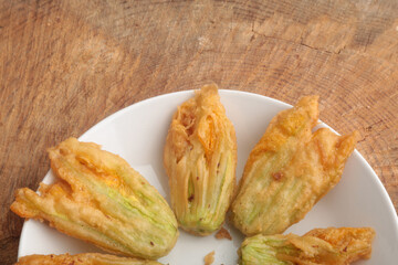 tempura with zucchini flowers as gourmet food