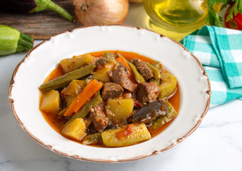Turkish Food Turlu Mixed Vegetables with Cubed Meat.