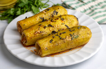 Stuffed zucchini with meat from traditional Turkish cuisine. Turkish name; etli kabak dolmasi