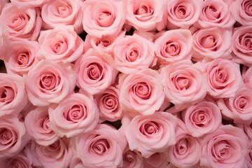 Delicate beautiful pink roses, background with flowers, close-up view from above.