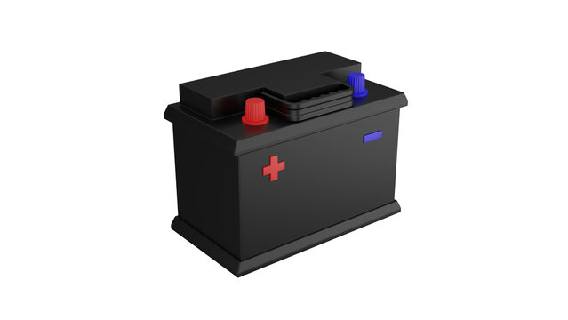 Black car battery or accumulator isolated on transparent and white background. Car concept. 3D render