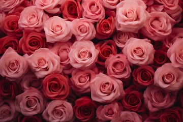 Colorful roses, background with flowers, close-up view from above.
