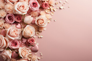 Obraz na płótnie Canvas Heart-Shaped Rose Arrangement on Pastel Background