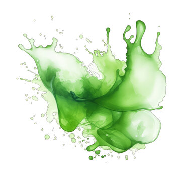 Watercolor paint green splashes - abstract ink - isolated on transparent background