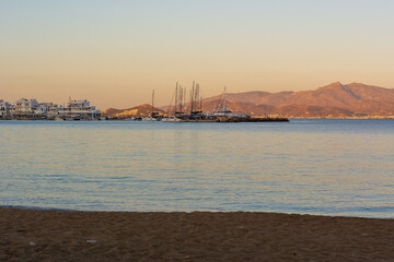Fototapeta premium Piso Livadi, a picturesque resort with sandy Logaras beach on Paros island. Cyclades, Greece