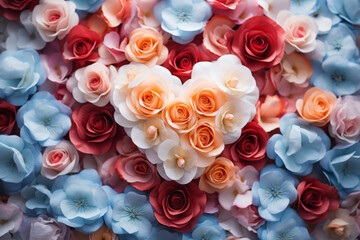 Heart-Shaped Rose Arrangement on Pastel Background