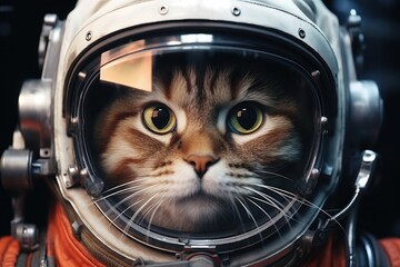 Portrait of a cat astronaut in space. - obrazy, fototapety, plakaty