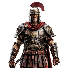 front view mid shot of a male Roman Centurion warrior isolated on a white transparent background 