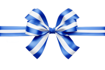 blue and white ribbon and bow isolated on transparent background. PNG file. AI generated