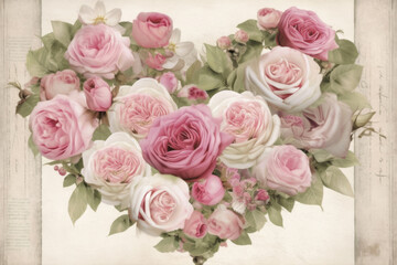 Heart-Shaped Rose Arrangement on Pastel Background