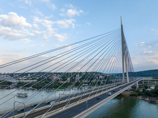Most recent "Most na Adi" - literally Bridge over Ada - river island in Belgrade, Serbia; bridge is connecting Europe mainland with Balkans over river Sava