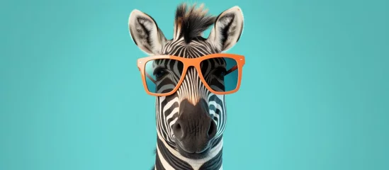Rolgordijnen Fashionable zebra animal with stylist yellow glasses. AI generated image © artpray