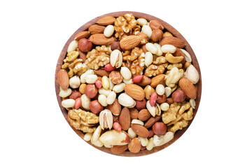 bowl of mixed nuts isolated on transparent background, top view