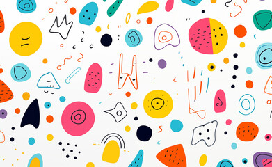 Cute and fun children's cartoon abstract minimalist doodle featuring lines and geometric shapes.