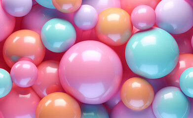 Geometric Shapes: Pastel Spheres Abstract Background featuring a harmonious arrangement of soft pastel-colored spheres.
