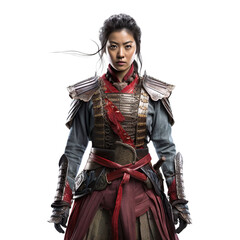 Obraz premium front view mid shot of a female Chinese warrior isolated on a white transparent background 
