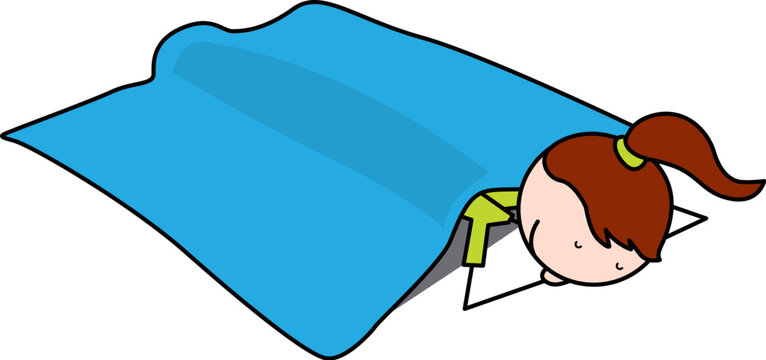 Happy girl lying down on her stomac coverwd with weighted blanket