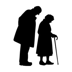 Vector illustration. Silhouette on a white background grandparents couple.