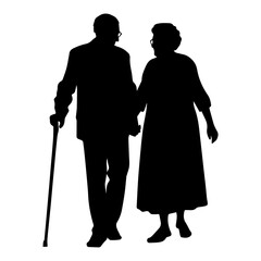 Vector illustration. Silhouette on a white background grandparents couple.
