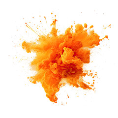 Orange holi powder explosion isolated on transparent background. - obrazy, fototapety, plakaty