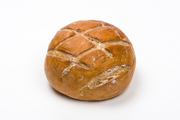 Close-up image of freshly baked whole wheat sourdough bread  isolated on white background