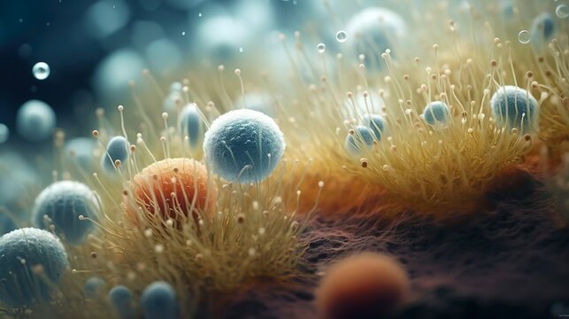 Nano microbe. Virus germ bacteria microorganism and antibody. Dangerous pathogen, microbiology.