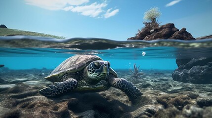 AI-generated illustration of a sea turtle gliding gracefully through a vibrant coral reef