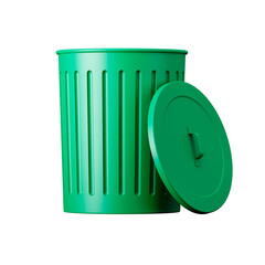 green open bucket or container with lid isolated on transparent background. Sign or symbol. 3d render